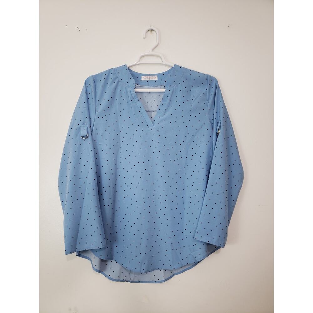 (Ma) Roswear Womens Blouse Size XL Polka Dot Roll Tab Cottagecore Office Siren